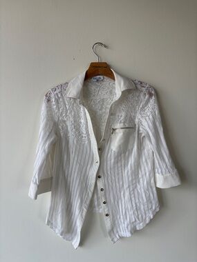 bebe Ivory Lace Button-Front Top